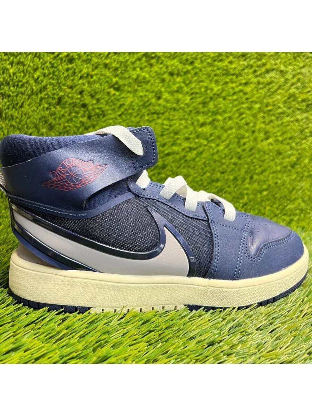 Nike Air Jordan 1 Mid RM EasyOn Boys Size 3Y Blue Gray Basketball Shoes Sneakers